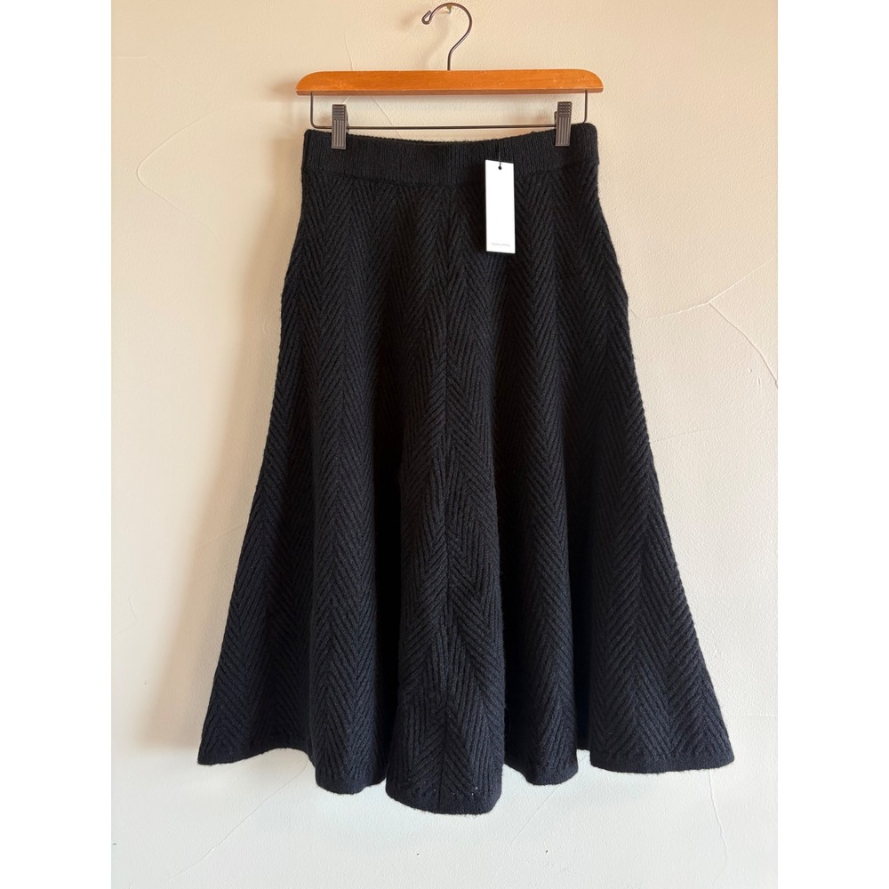 Adam Lippes Black Brushed Cashmere Silk Herringbone Circle Skirt with Flaw S
